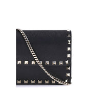 Valentino Garavani Black Calf Leather Wallet with Strap