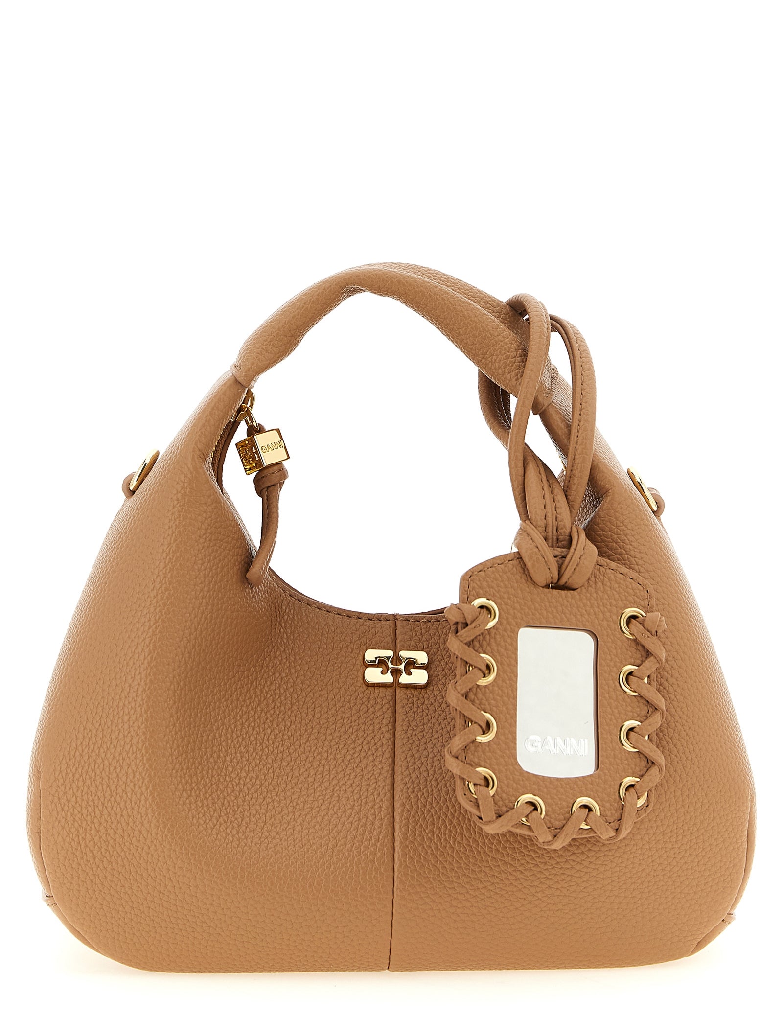 Ganni Beige Faux Leather Mini Hobo Handbag