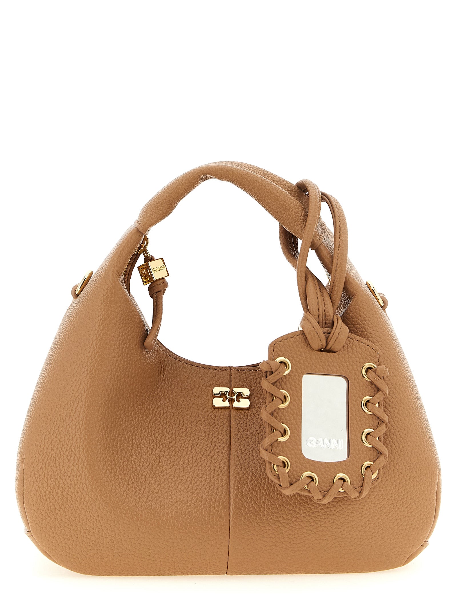 Ganni Beige Faux Leather Mini Hobo Handbag