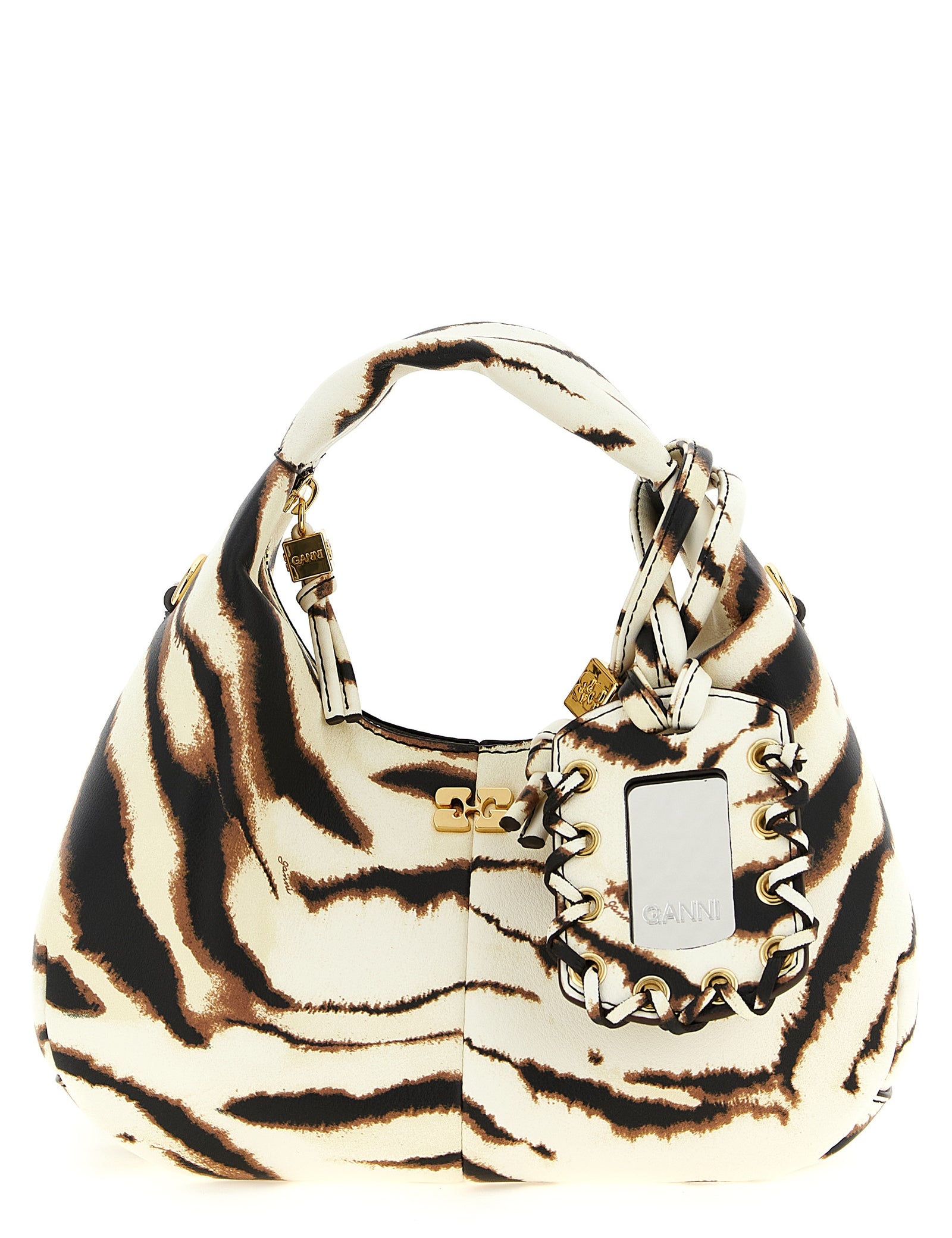 Ganni Multicolor Recycled Polyester Mini Hobo Zebra Handbag