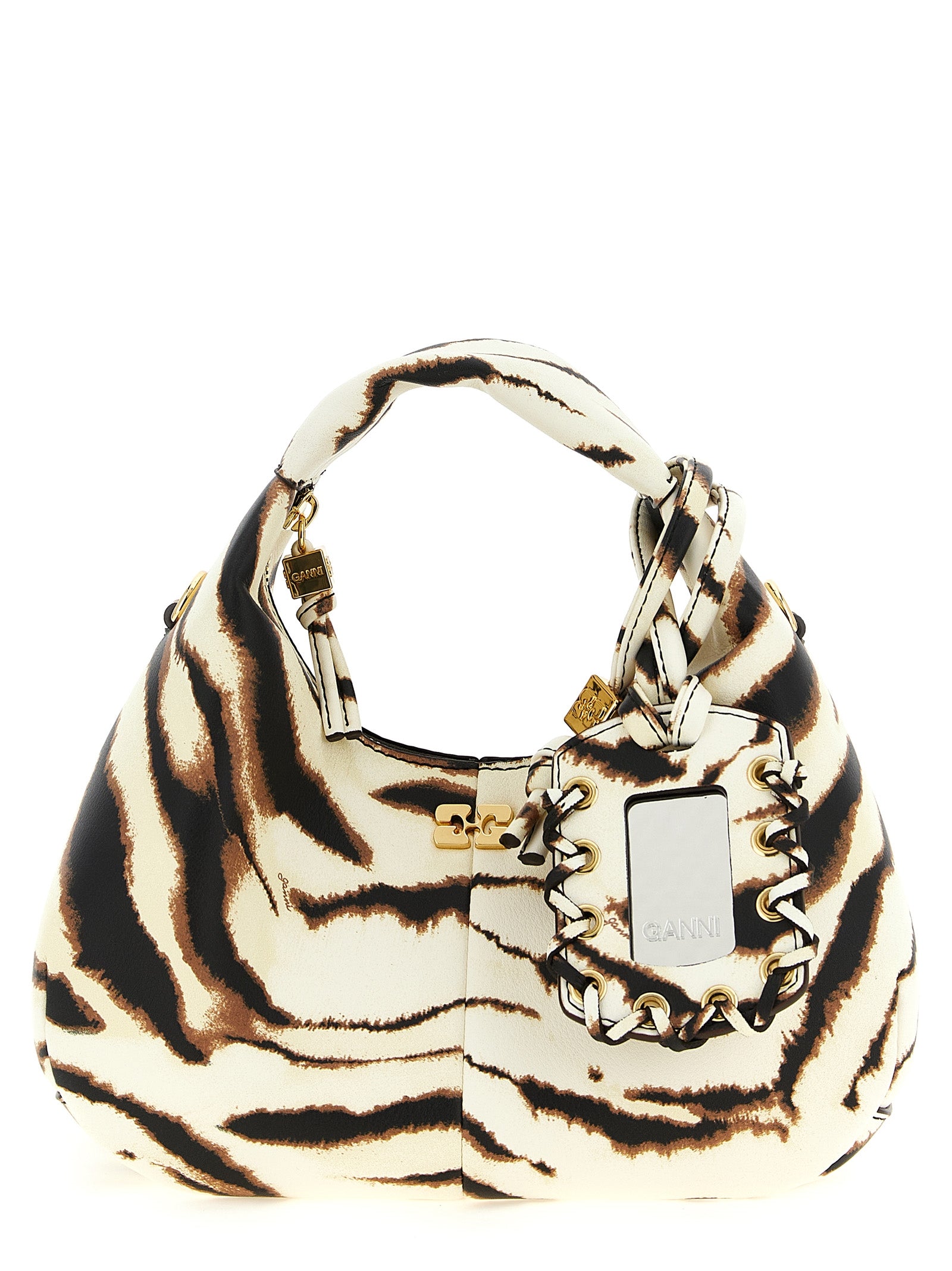 Ganni Multicolor Recycled Polyester Mini Hobo Zebra Handbag