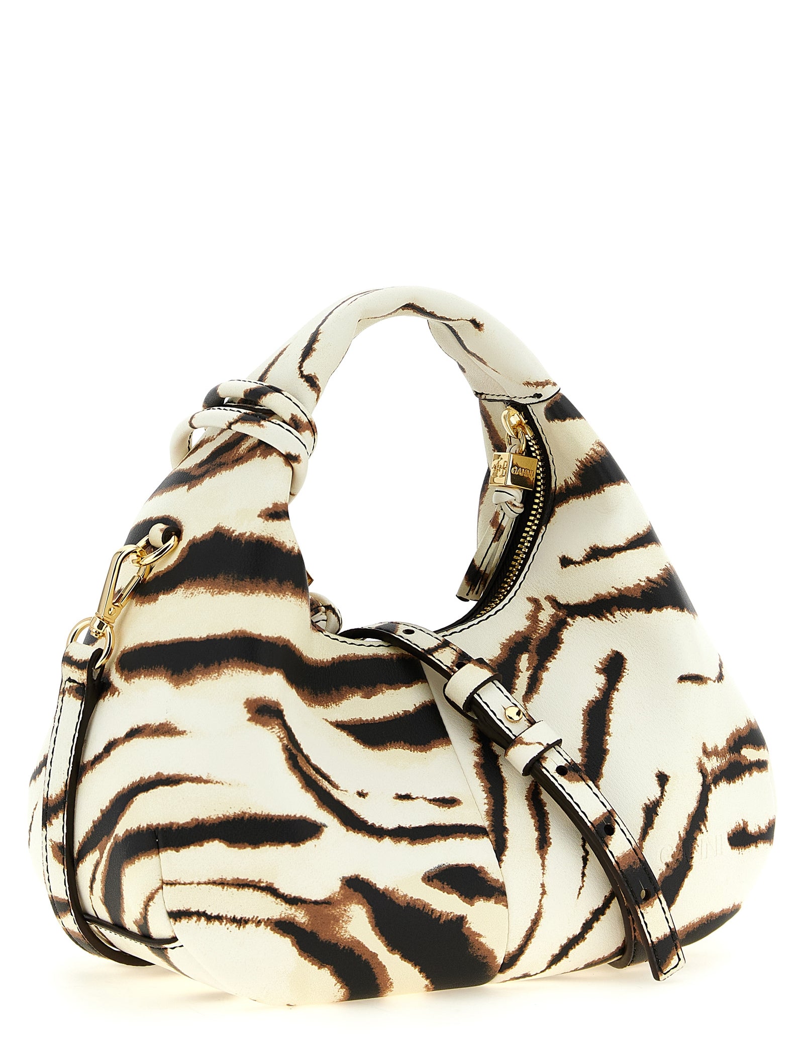 Ganni Multicolor Recycled Polyester Mini Hobo Zebra Handbag
