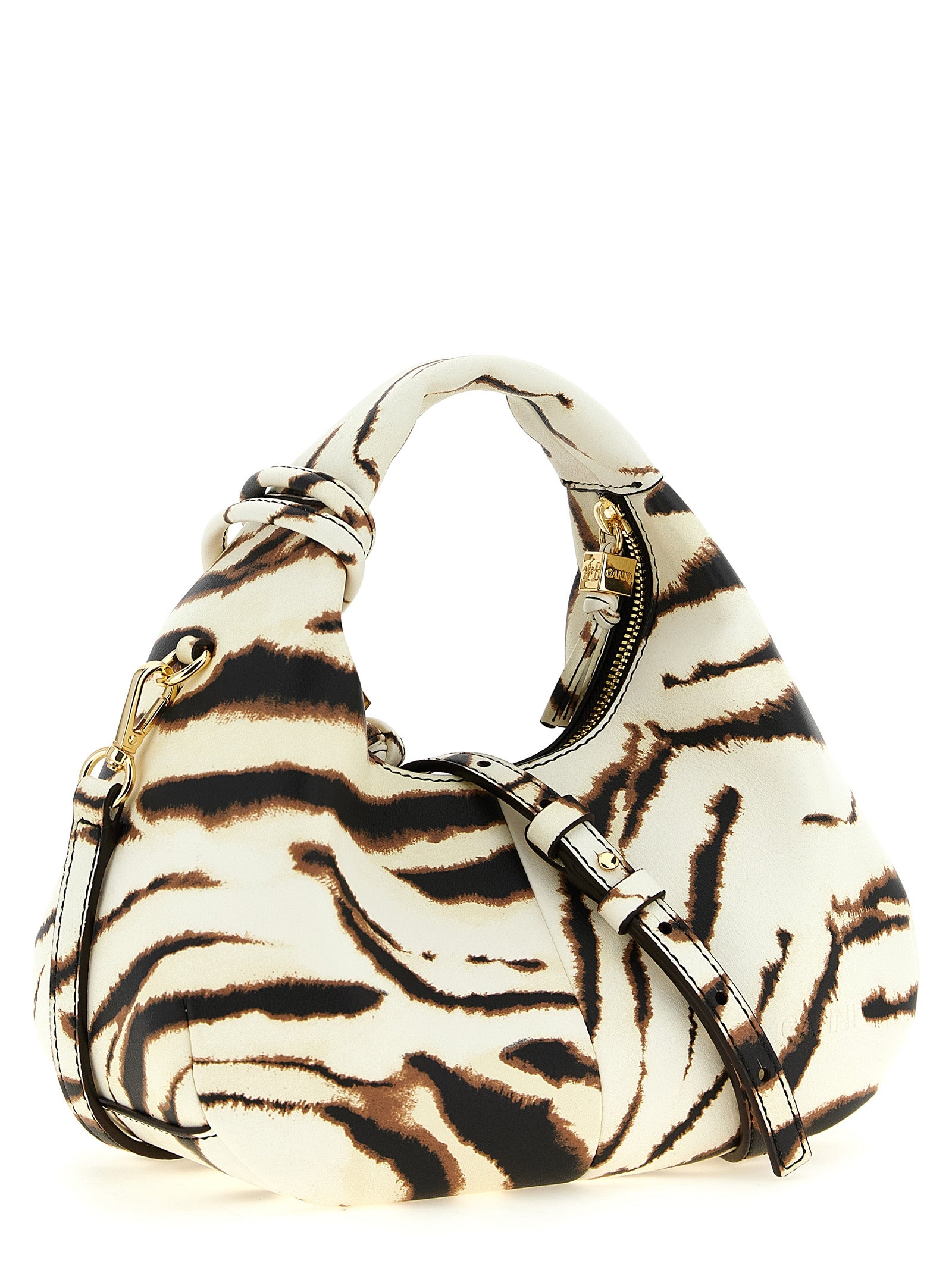 Ganni Multicolor Recycled Polyester Mini Hobo Zebra Handbag