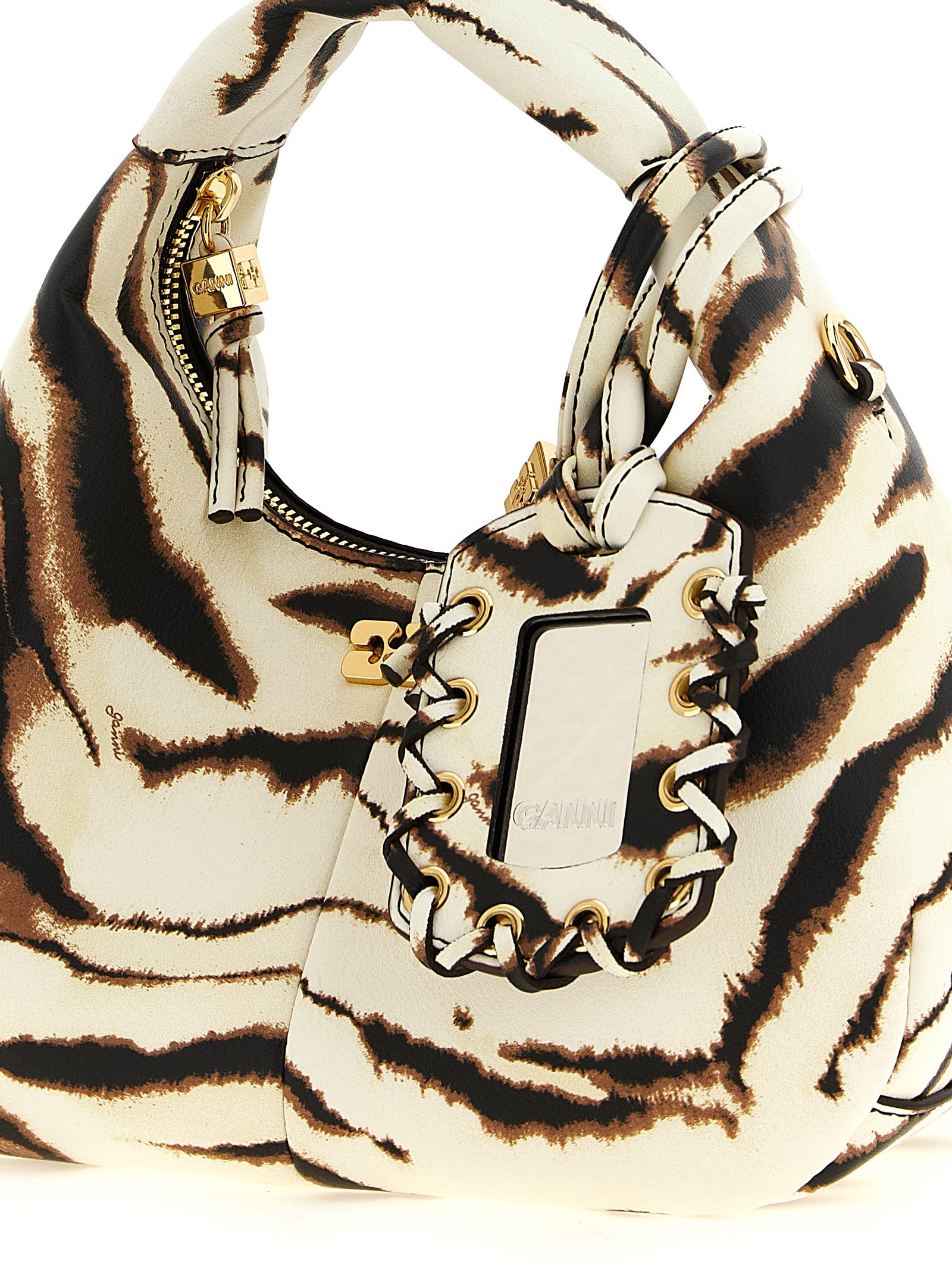 Ganni Multicolor Recycled Polyester Mini Hobo Zebra Handbag
