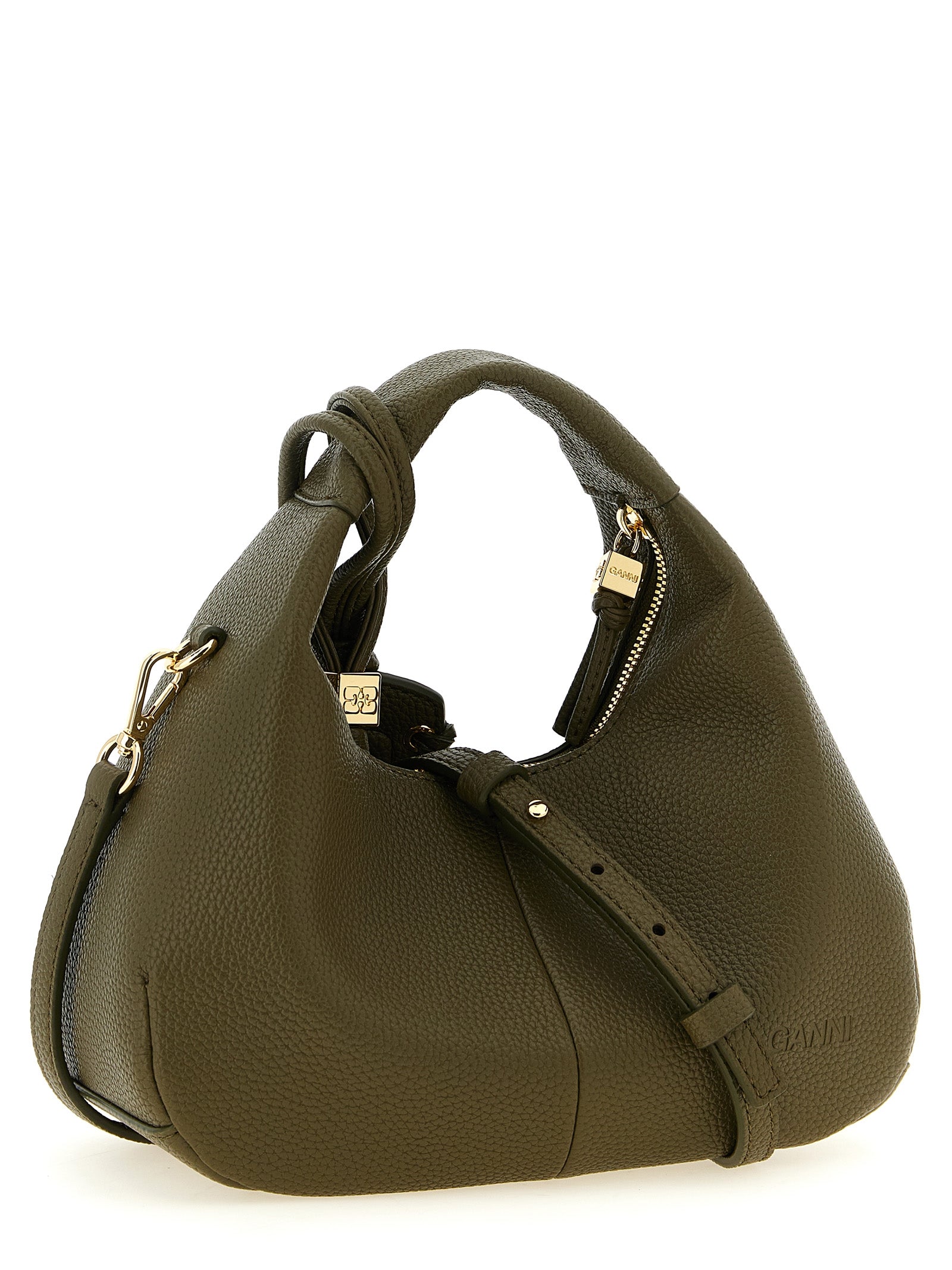 Ganni Green Polyester Mini Hobo Handbag