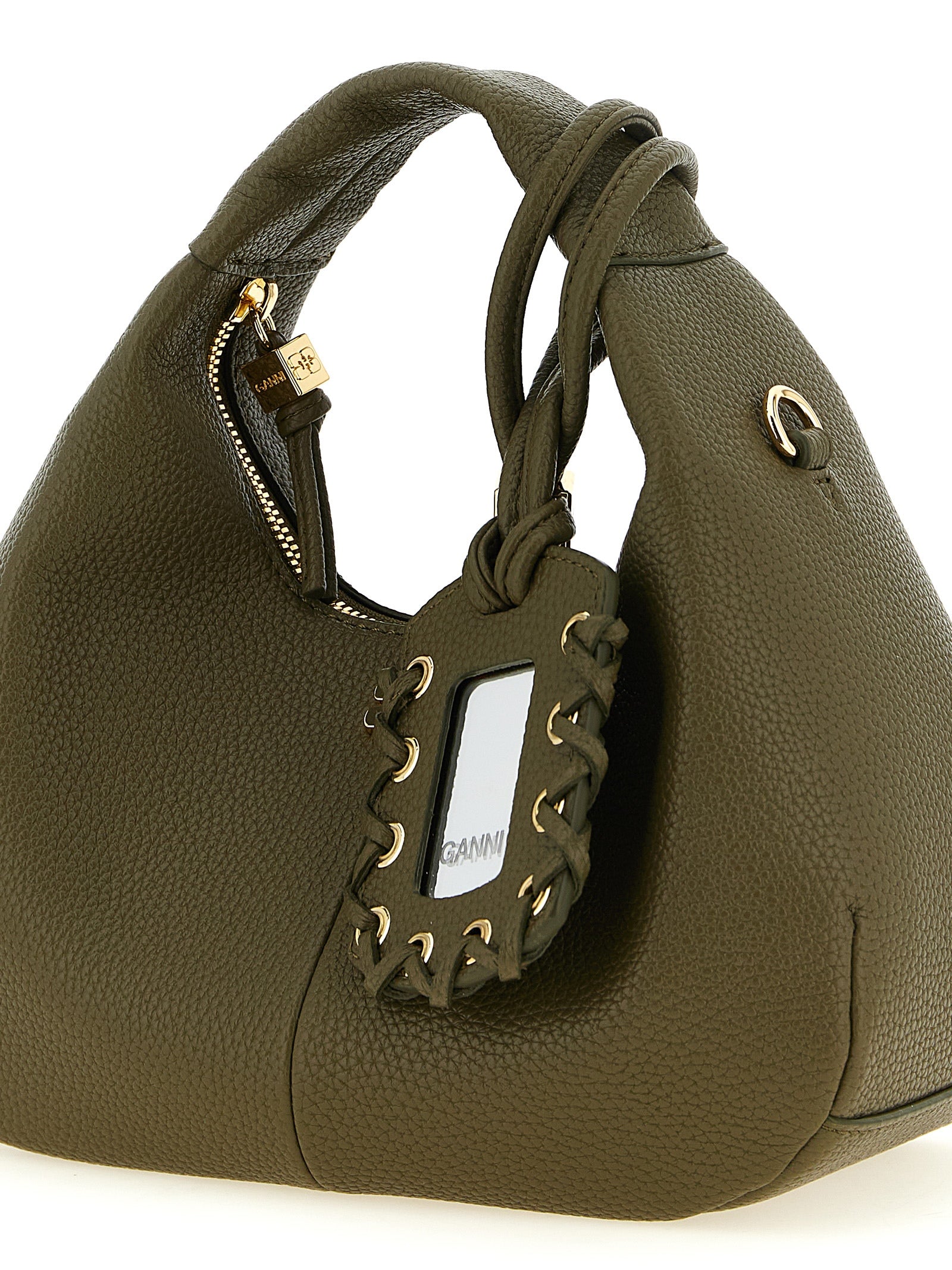 Ganni Green Polyester Mini Hobo Handbag