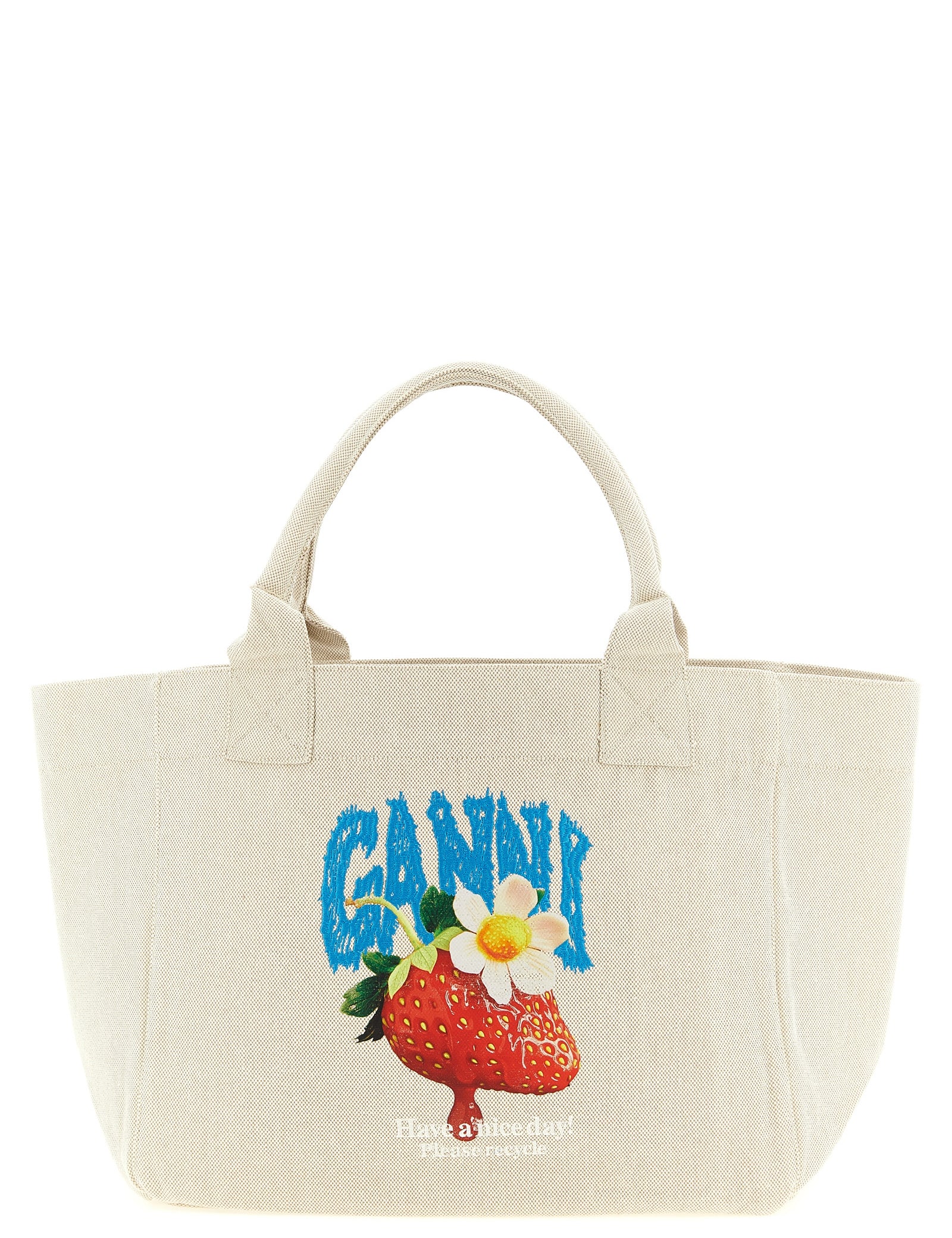 Ganni Beige Recycled Cotton Tote Bag