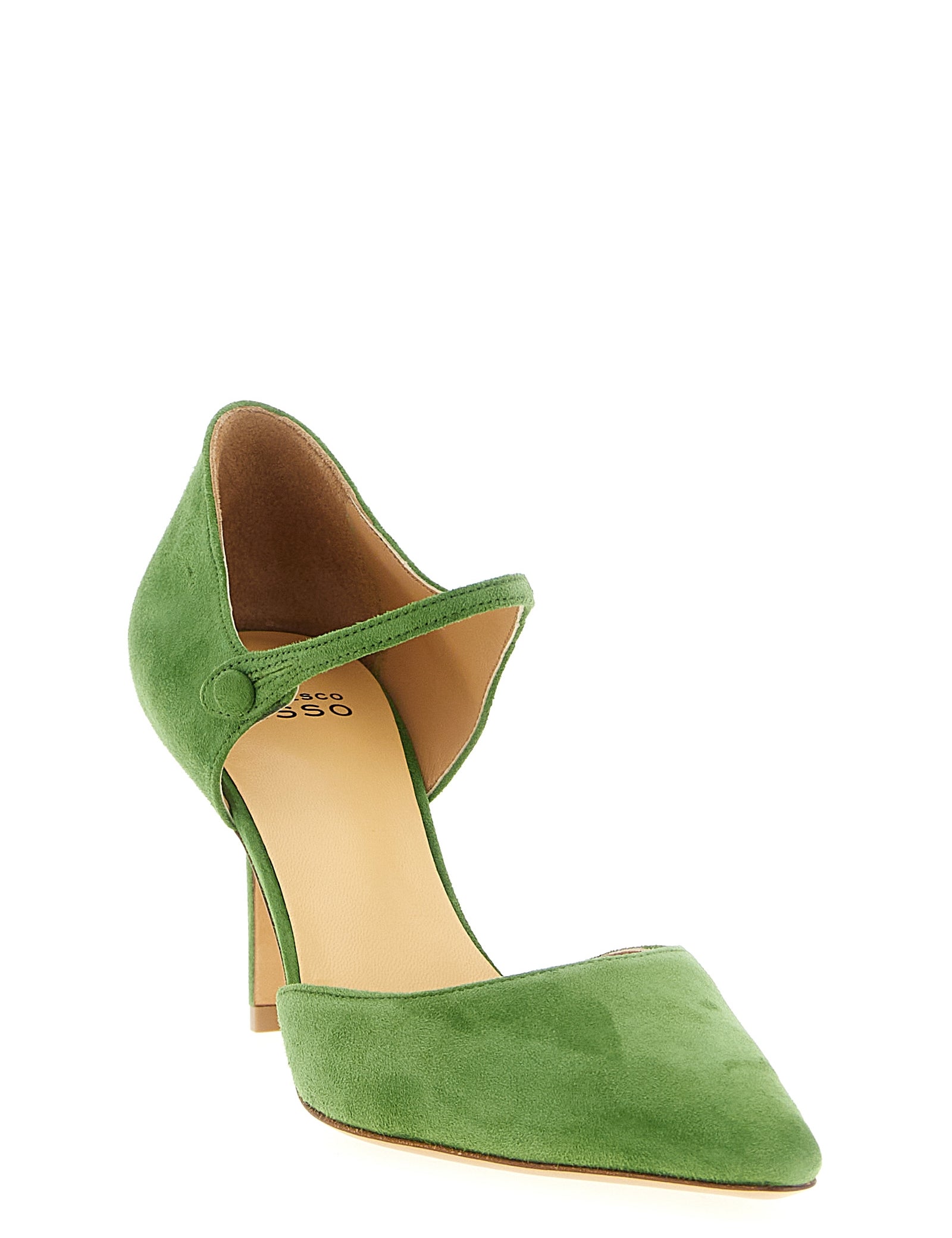 Francesco Russo Green Goatskin Mid-Heel Pumps