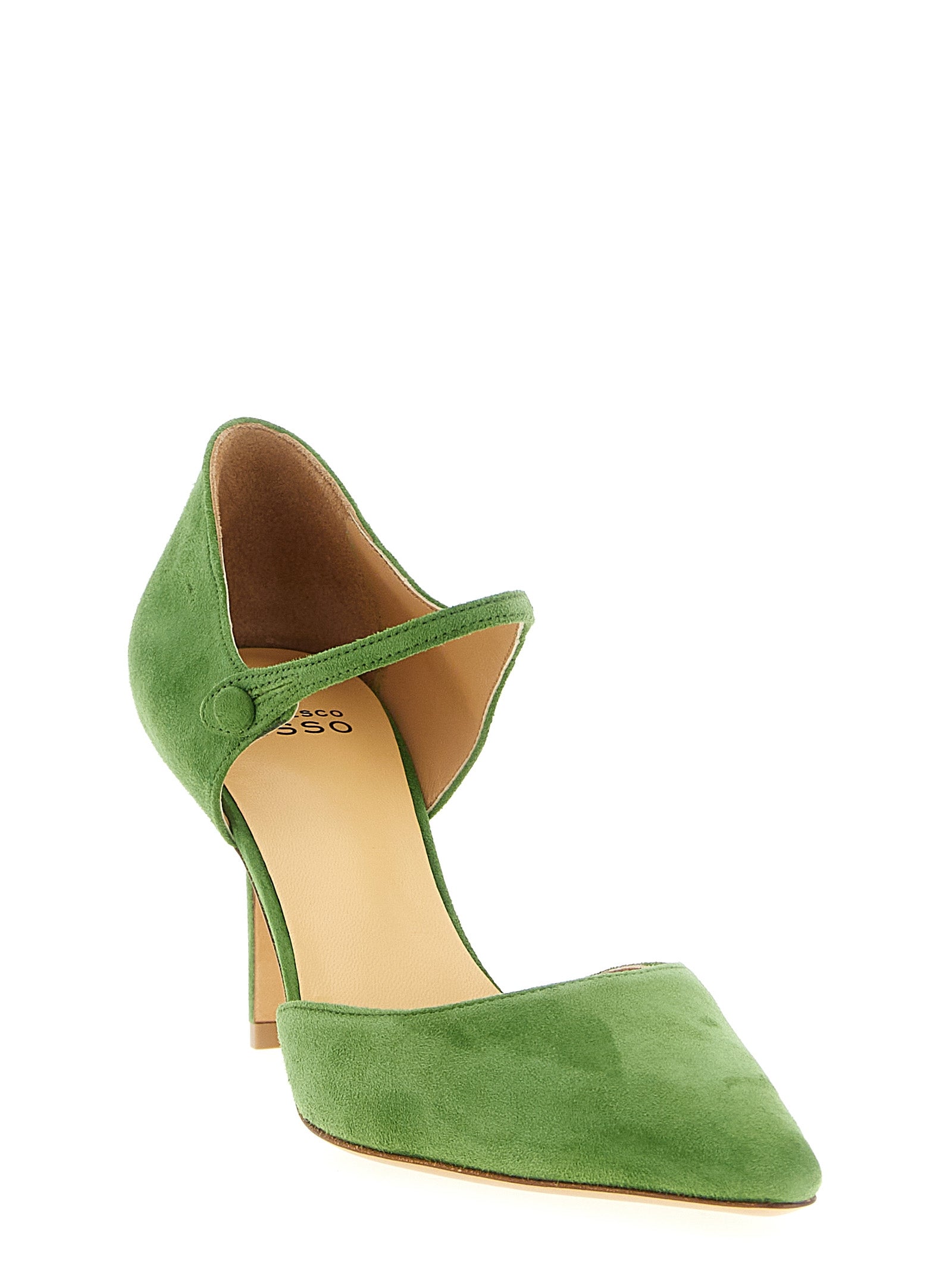 Francesco Russo Green Goatskin Mid-Heel Pumps