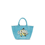 Ganni Blue Recycled Cotton Shoulder Bag