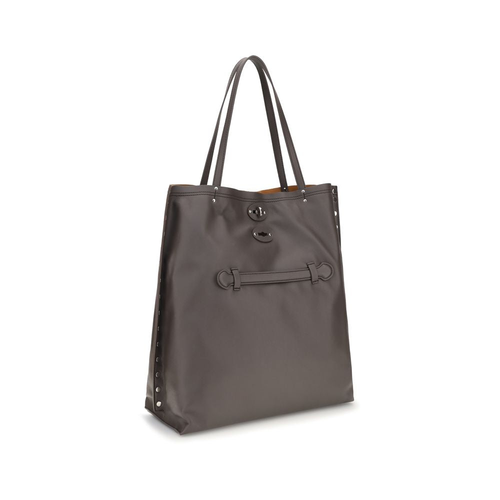 Zanellato Gray Calf Leather Shoulder Bag