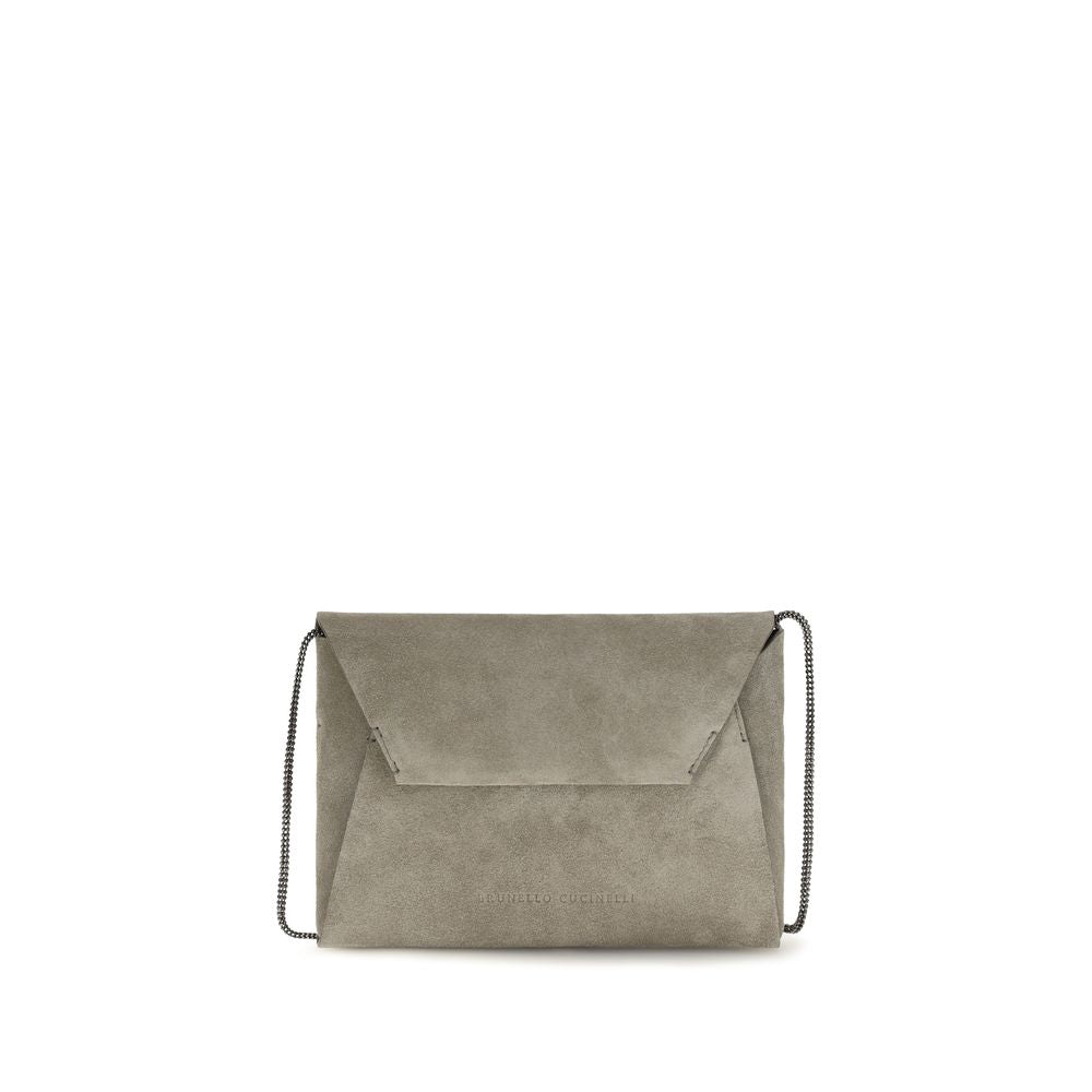 Brunello Cucinelli Gray Calf Leather Shoulder Bag