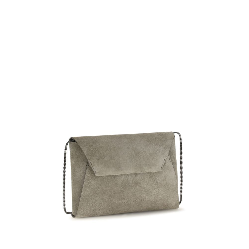 Brunello Cucinelli Gray Calf Leather Shoulder Bag