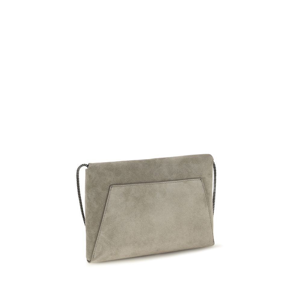 Brunello Cucinelli Gray Calf Leather Shoulder Bag