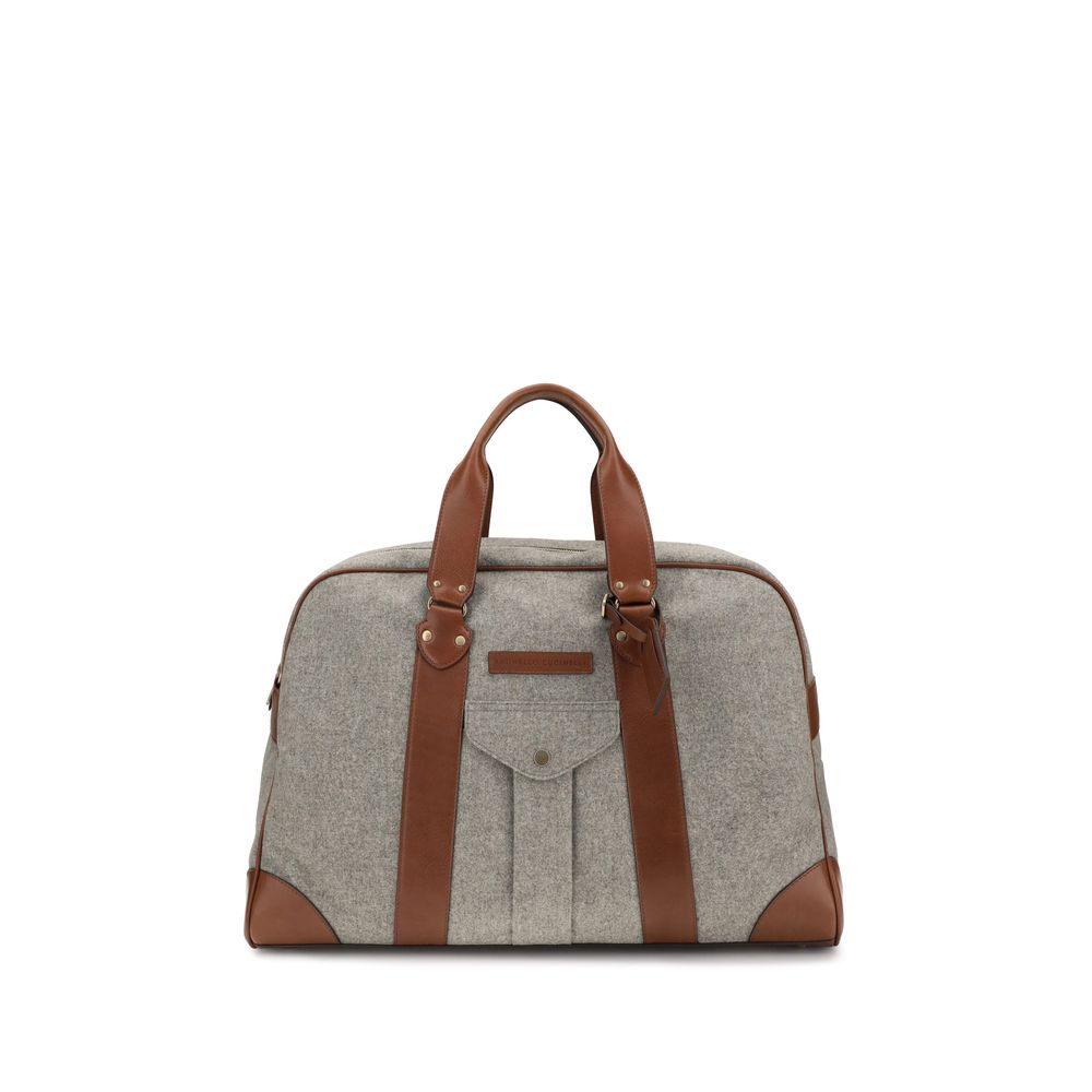 Brunello Cucinelli Beige Wool and Leather Travel Bag