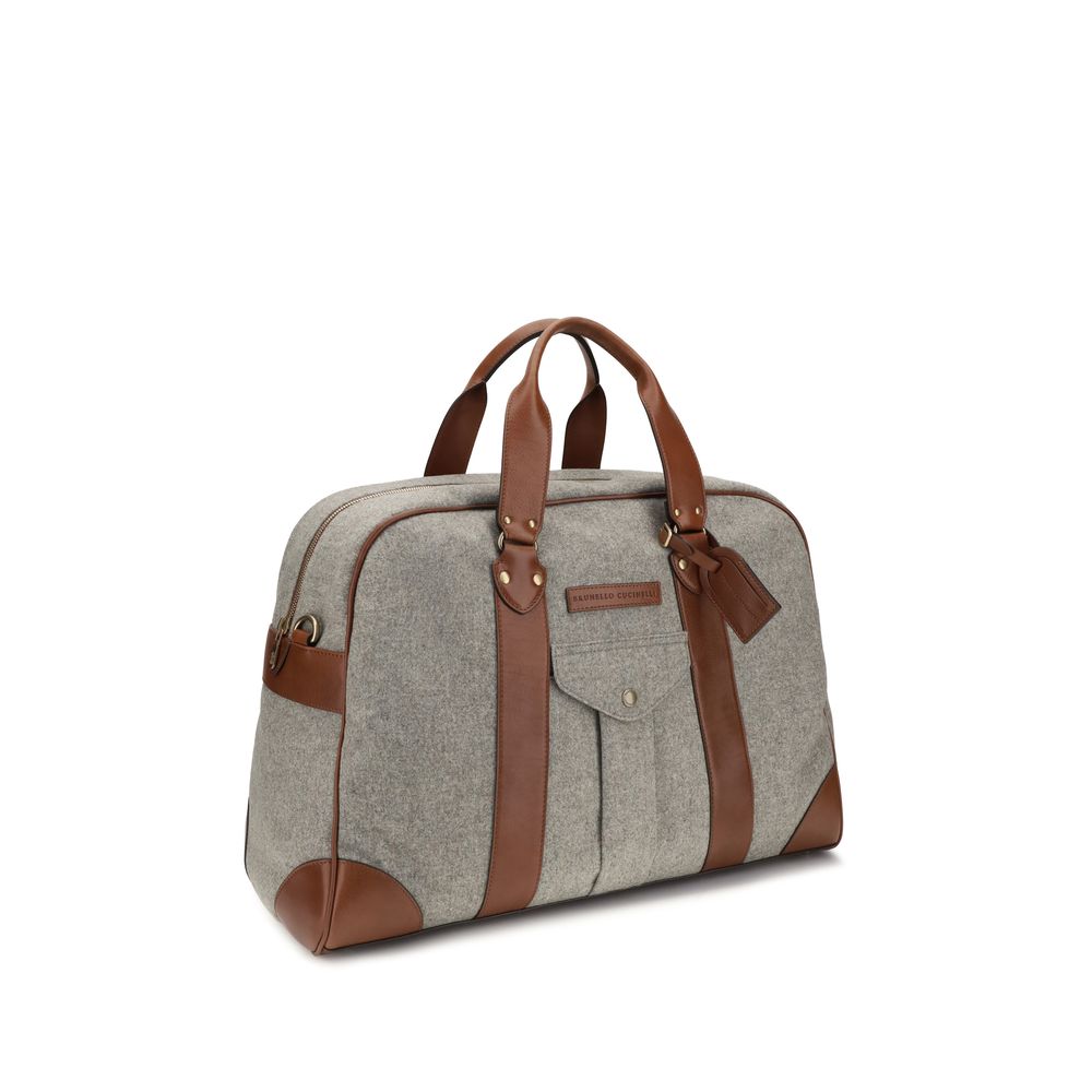 Brunello Cucinelli Beige Wool and Leather Travel Bag