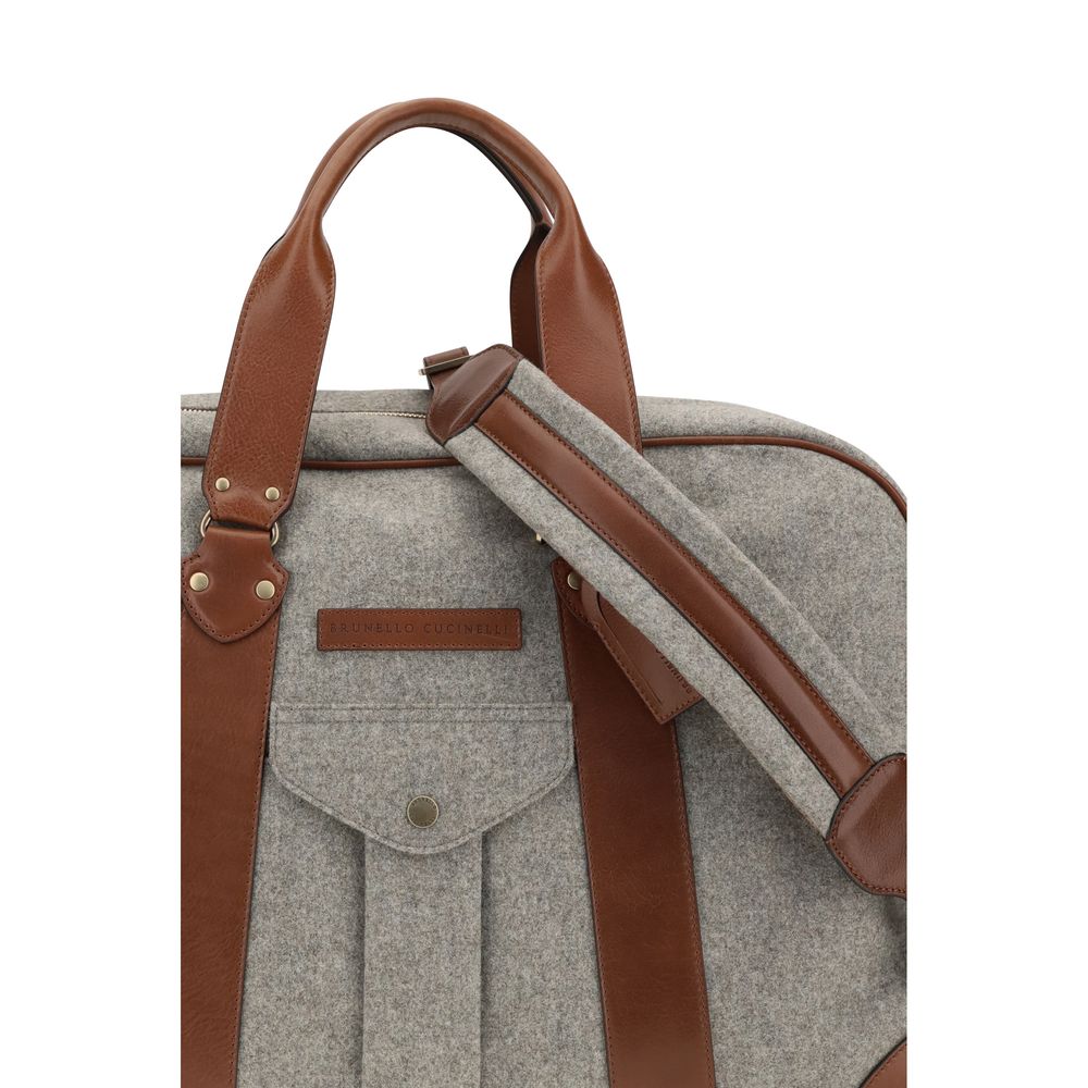 Brunello Cucinelli Beige Wool and Leather Travel Bag