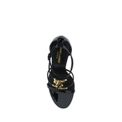 Saint Laurent Black Calf Leather Stiletto Heel Sandals