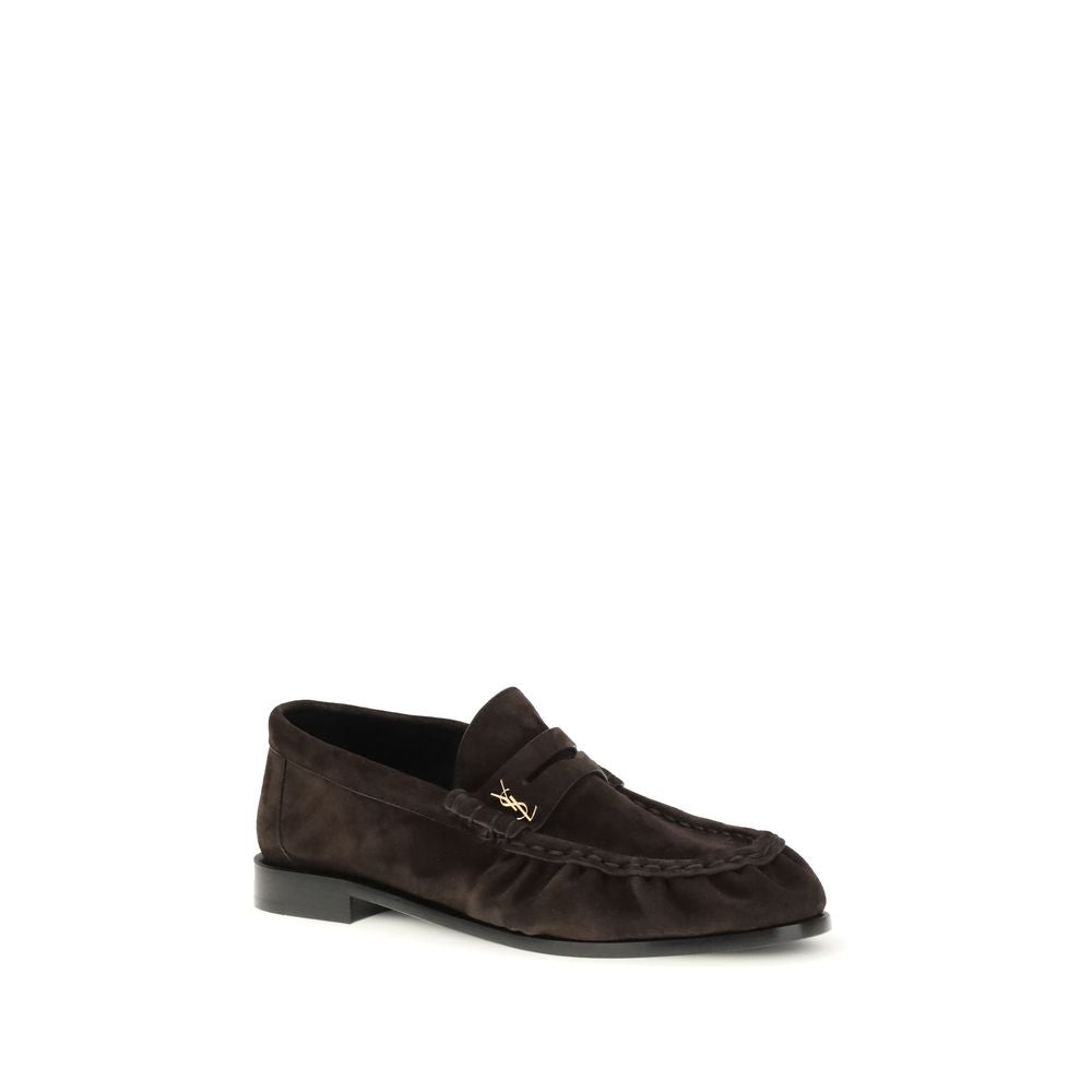 Saint Laurent Brown Calf Leather Slip-On Loafers