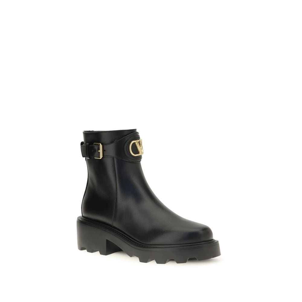 Valentino Garavani Black Calf Leather Ankle Boots