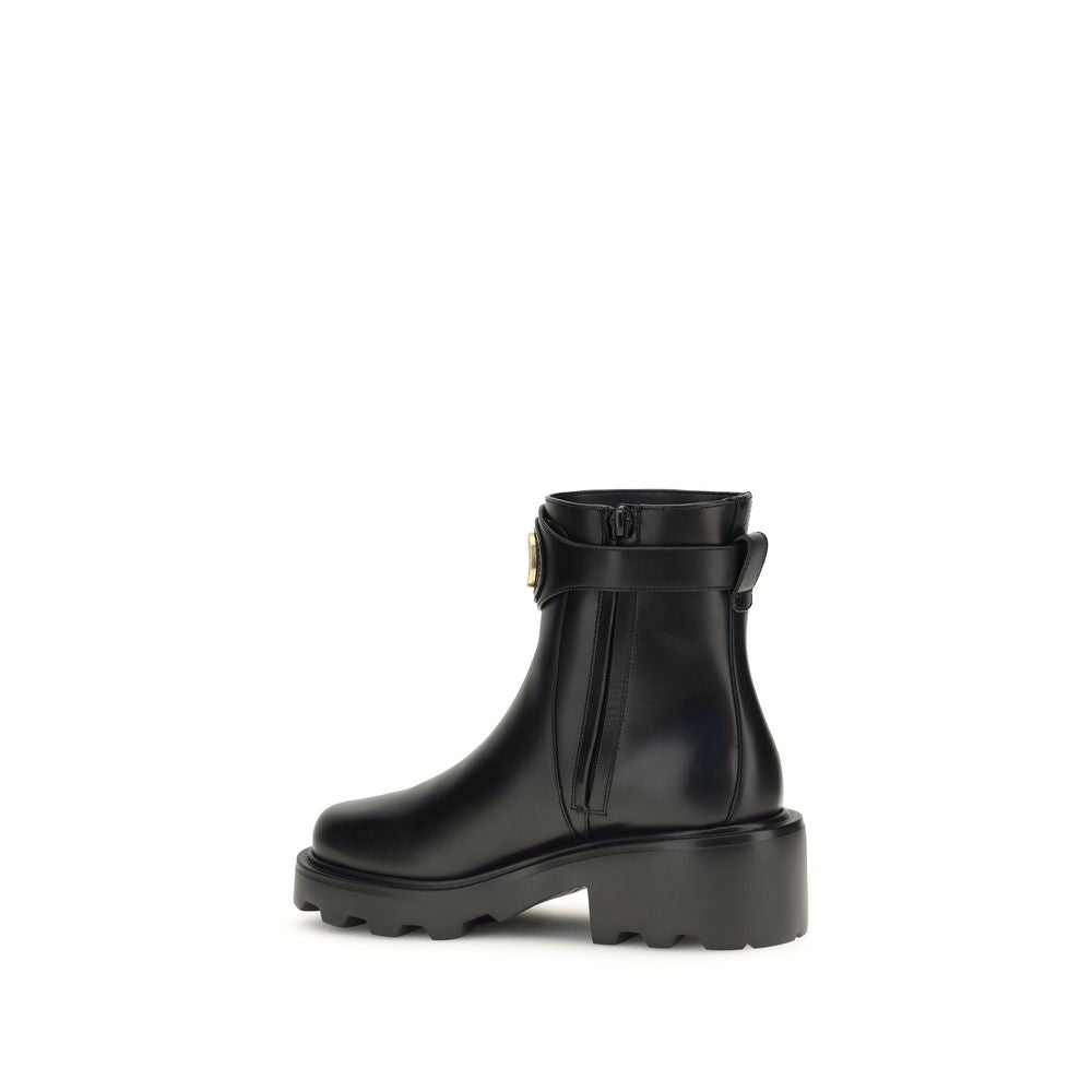 Valentino Garavani Black Calf Leather Ankle Boots