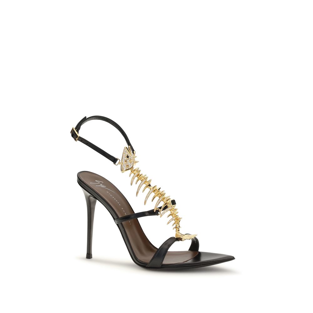 Giuseppe Zanotti Black Calf Leather Stiletto Heel Sandals