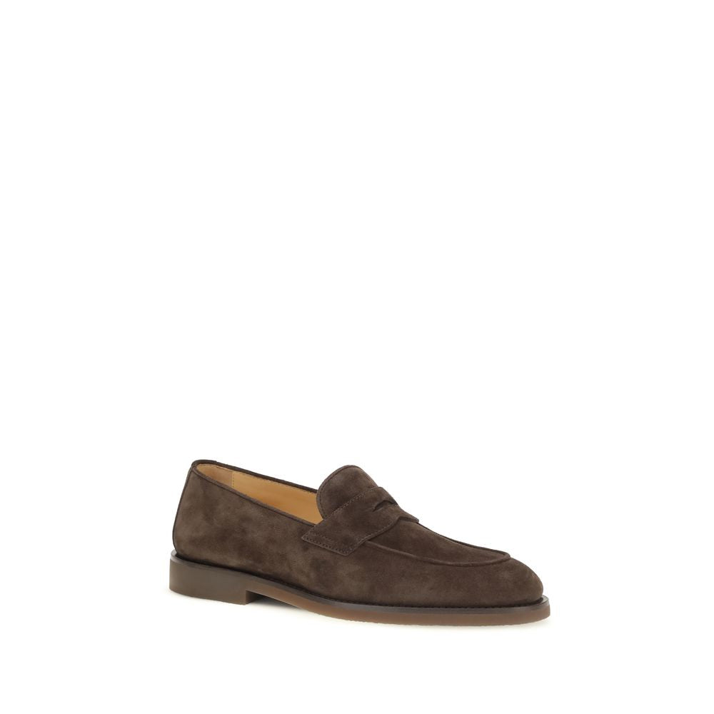 Brunello Cucinelli Brown Suede Leather Slip-On Loafers