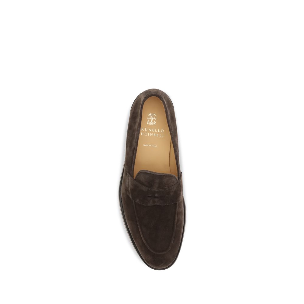 Brunello Cucinelli Brown Suede Leather Slip-On Loafers