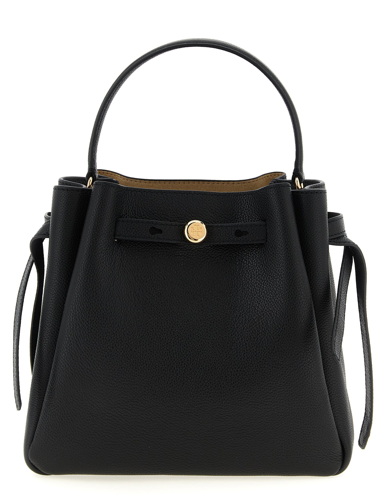 Tory Burch Black Hammered Cow Leather Bucket Bag