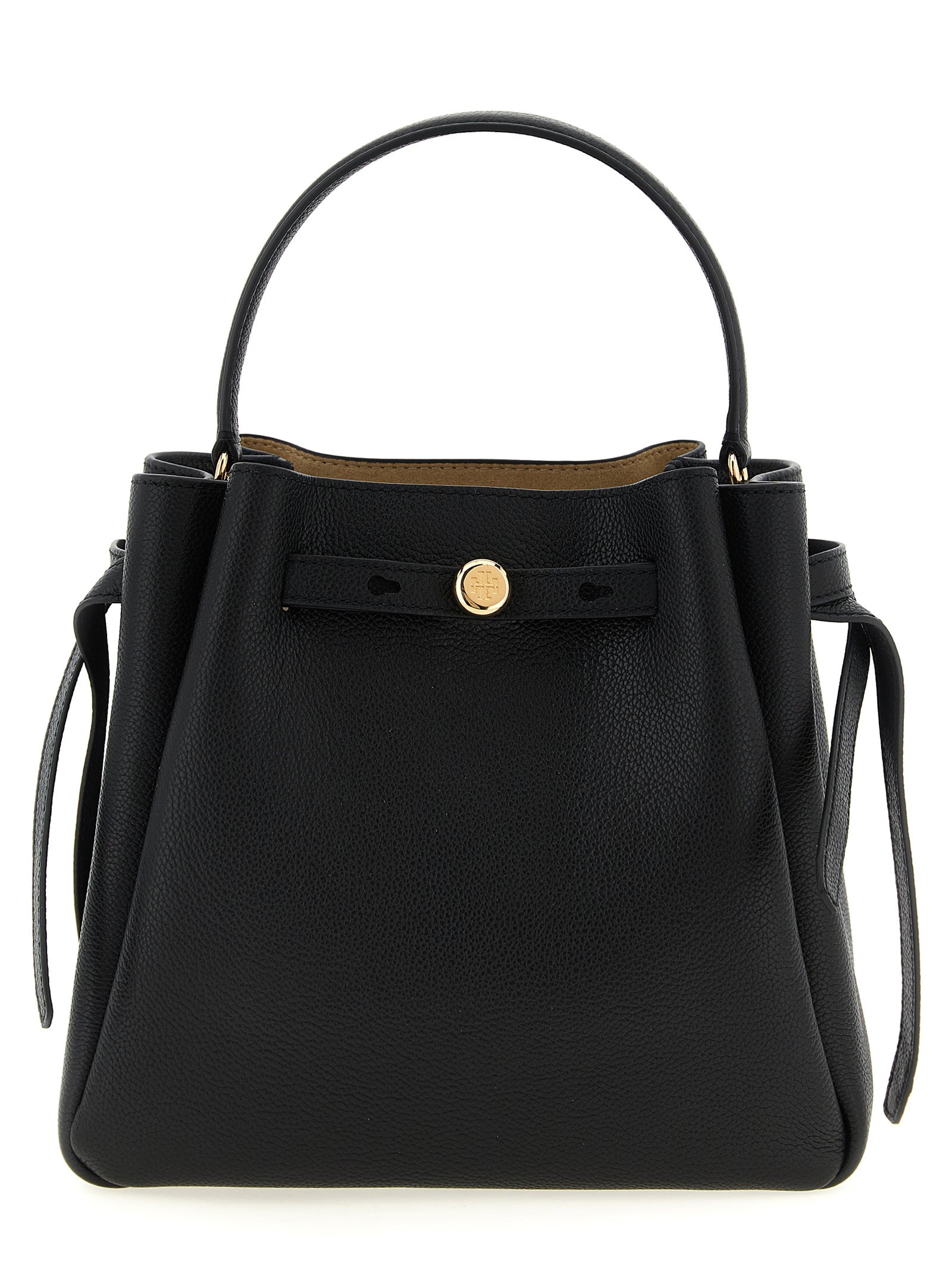 Tory Burch Black Hammered Cow Leather Bucket Bag