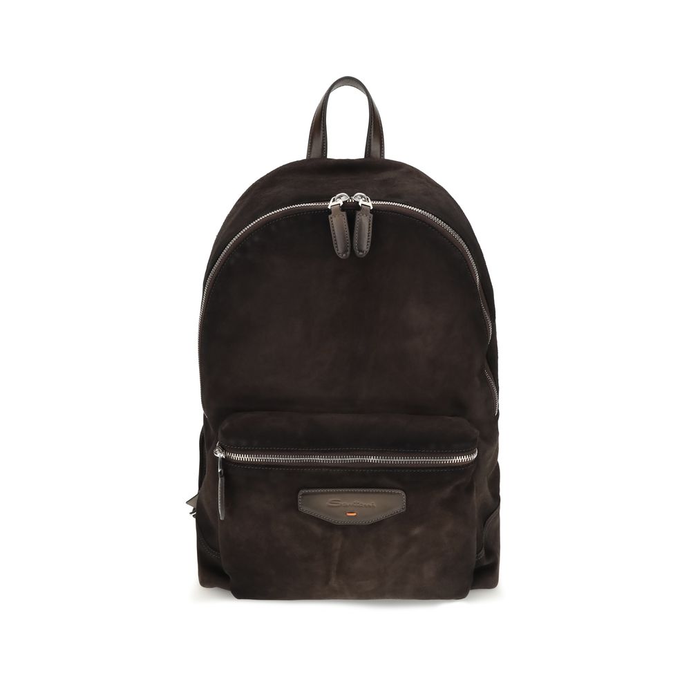 Santoni Brown Calf Leather Backpack