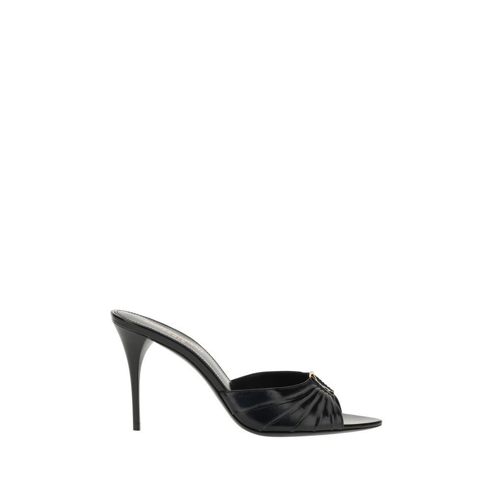 Saint Laurent Black Lambskin Stiletto Heel Sandals