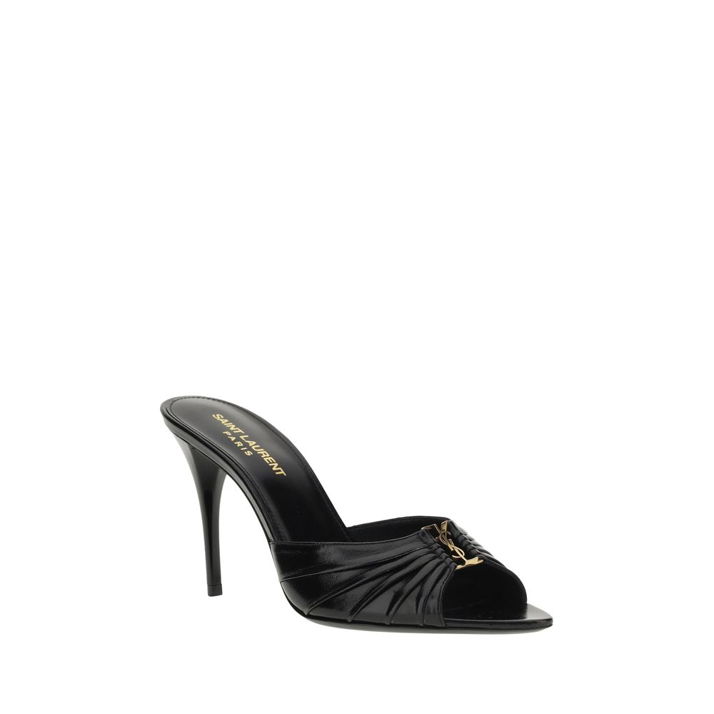 Saint Laurent Black Lambskin Stiletto Heel Sandals