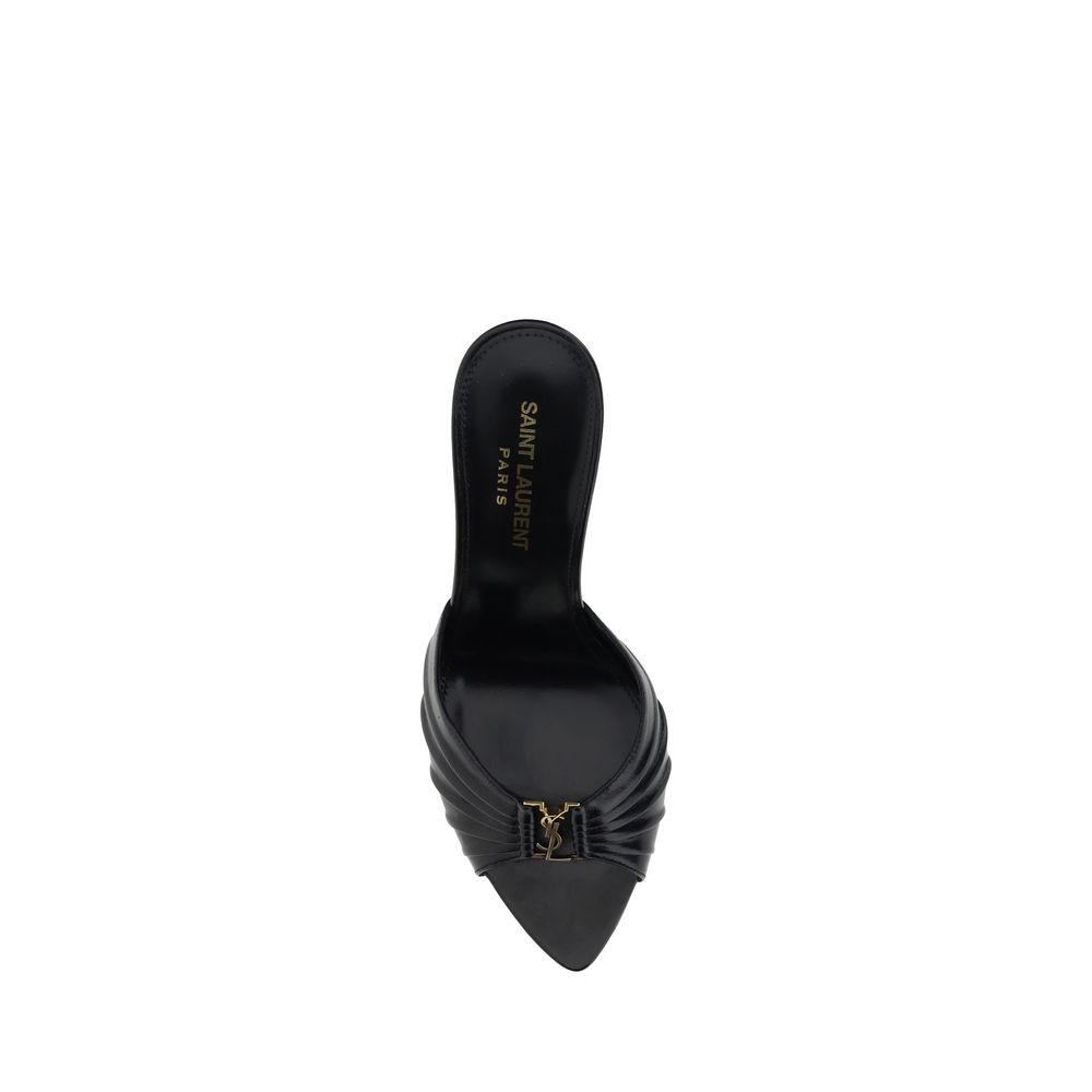 Saint Laurent Black Lambskin Stiletto Heel Sandals