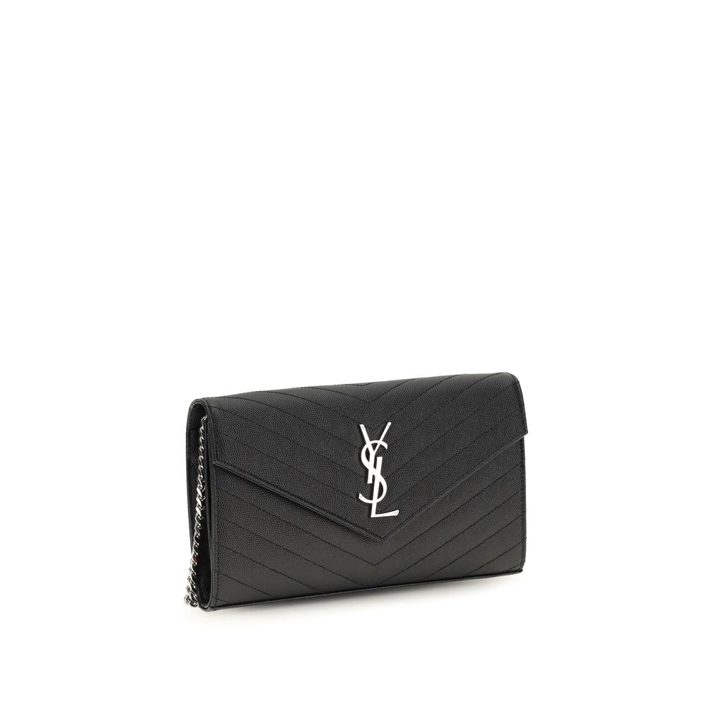 Saint Laurent Black Calf Leather Chain Wallet