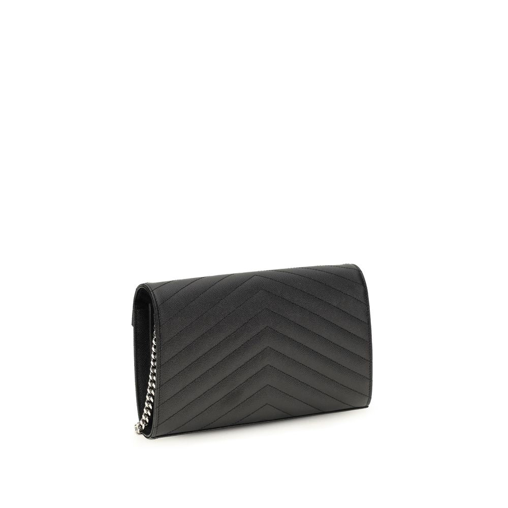 Saint Laurent Black Calf Leather Chain Wallet