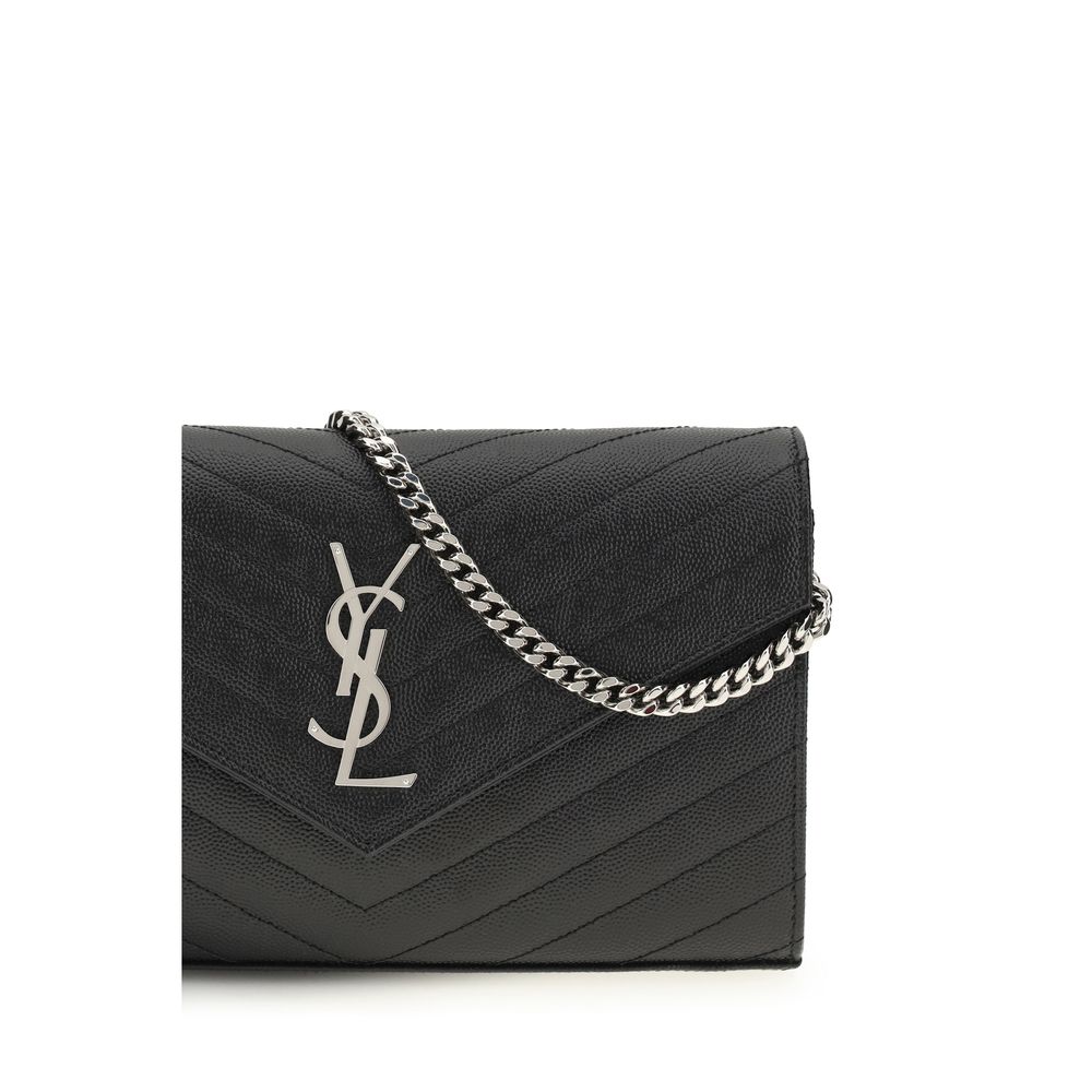 Saint Laurent Black Calf Leather Chain Wallet