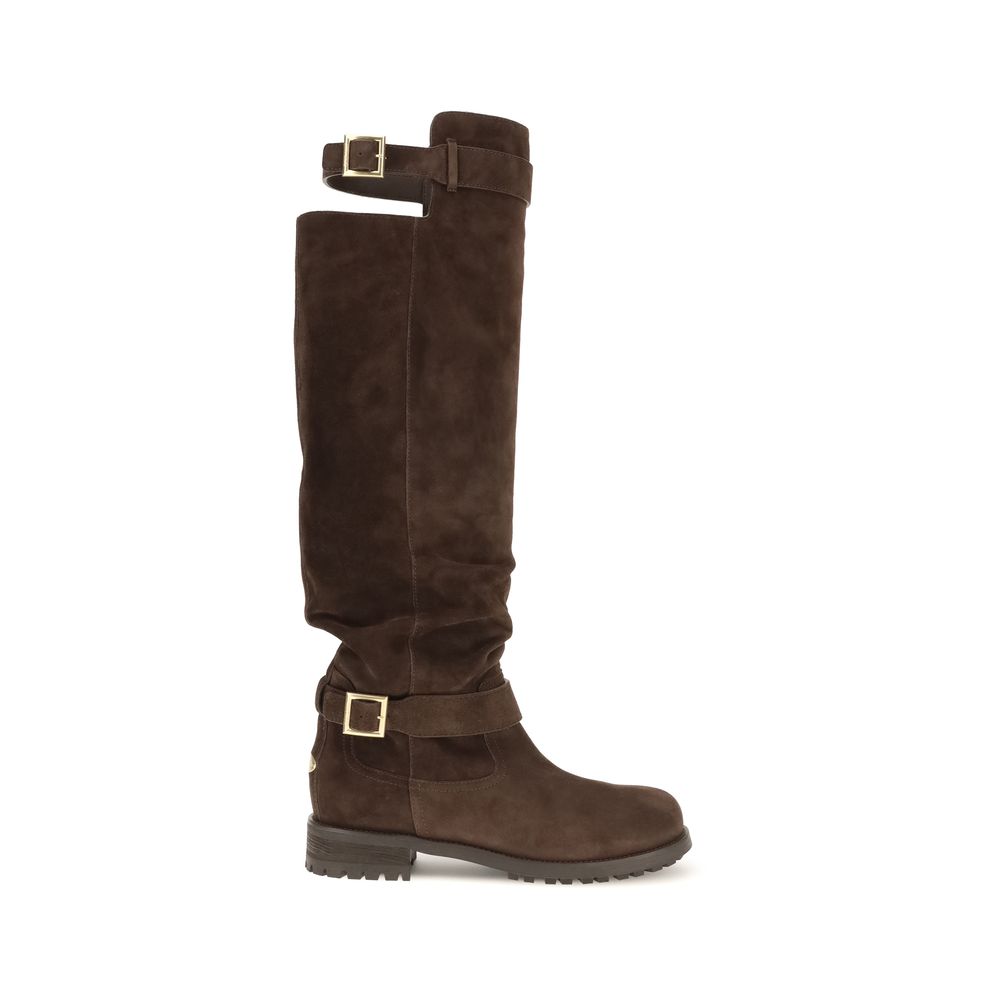 Jimmy Choo Brown Calf Leather Over The Knee Boots