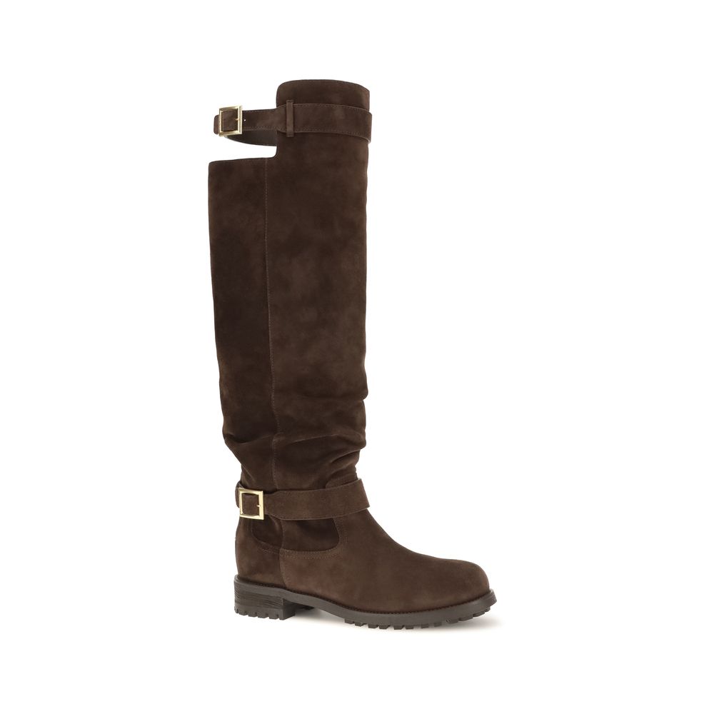 Jimmy Choo Brown Calf Leather Over The Knee Boots