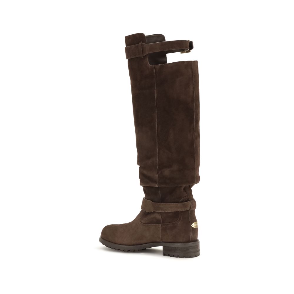 Jimmy Choo Brown Calf Leather Over The Knee Boots