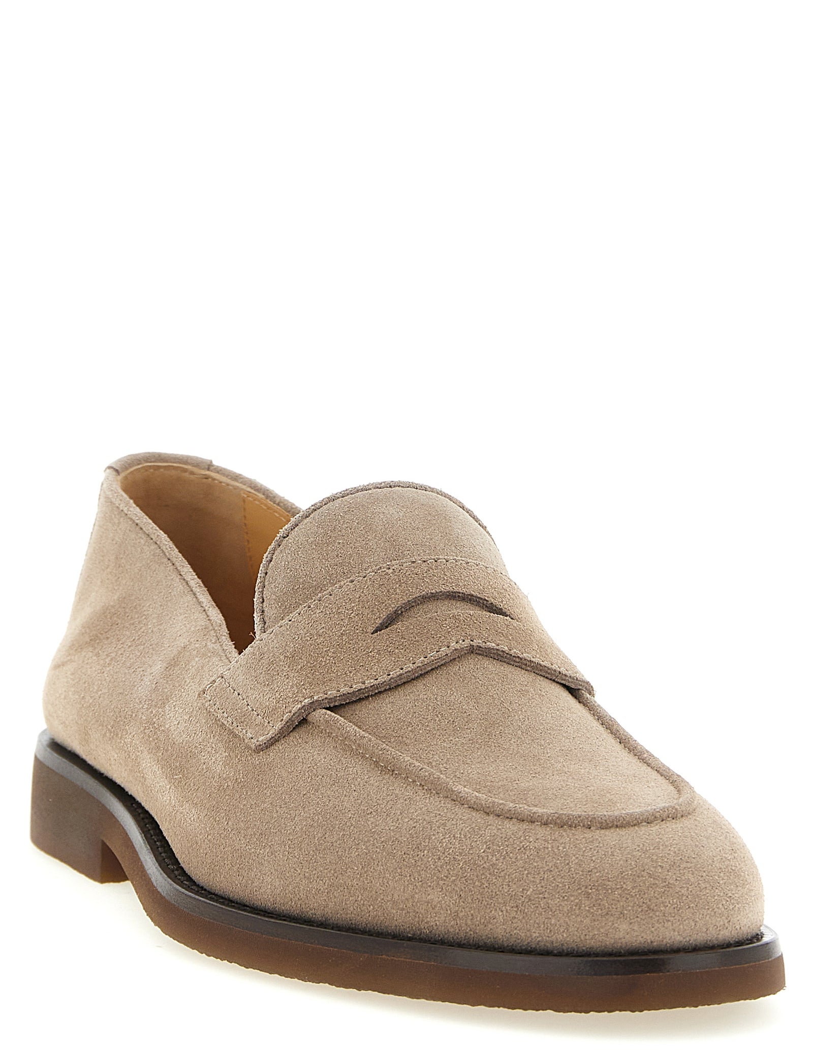 Brunello Cucinelli Light Gray Calfskin Slip-On Loafers