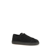 Santoni Black Calf Leather Low Top Sneakers