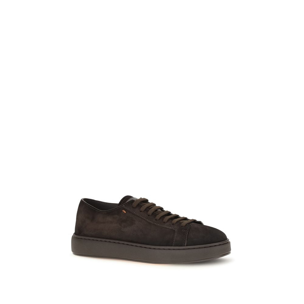 Santoni Brown Calf Leather Low Top Sneakers
