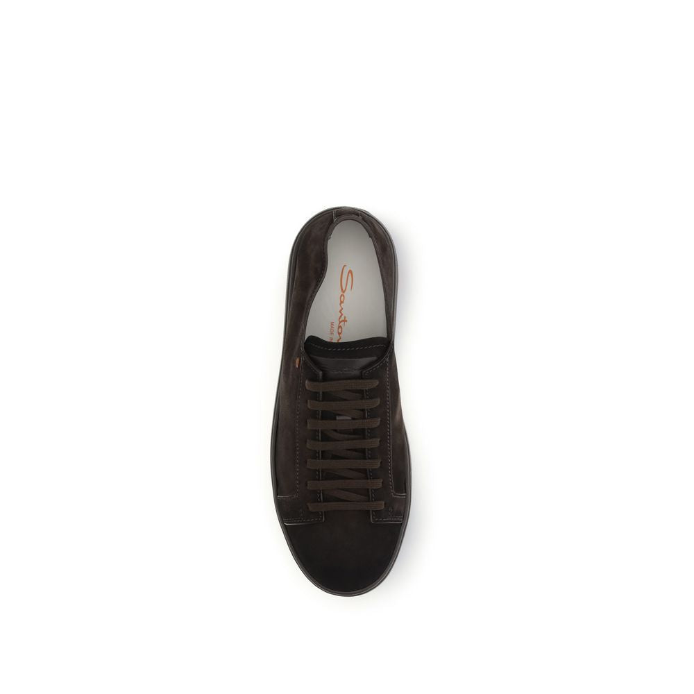Santoni Brown Calf Leather Low Top Sneakers