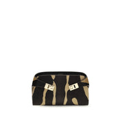 Ferragamo Brown Zebra-Print Calf Hair Shoulder Bag