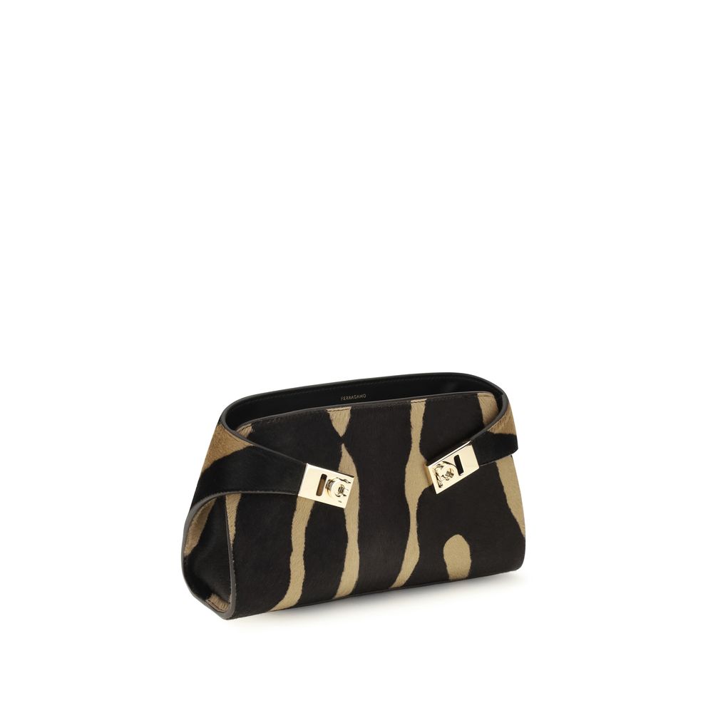 Ferragamo Brown Zebra-Print Calf Hair Shoulder Bag