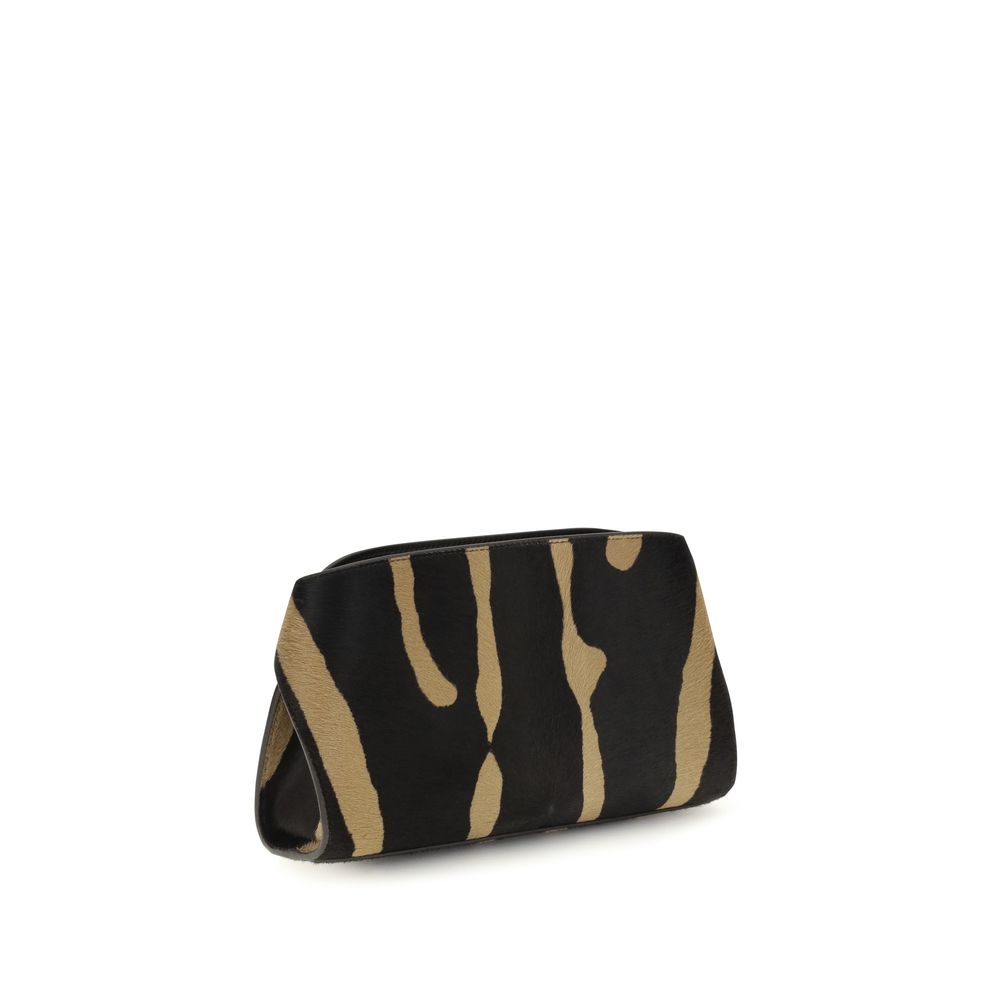 Ferragamo Brown Zebra-Print Calf Hair Shoulder Bag