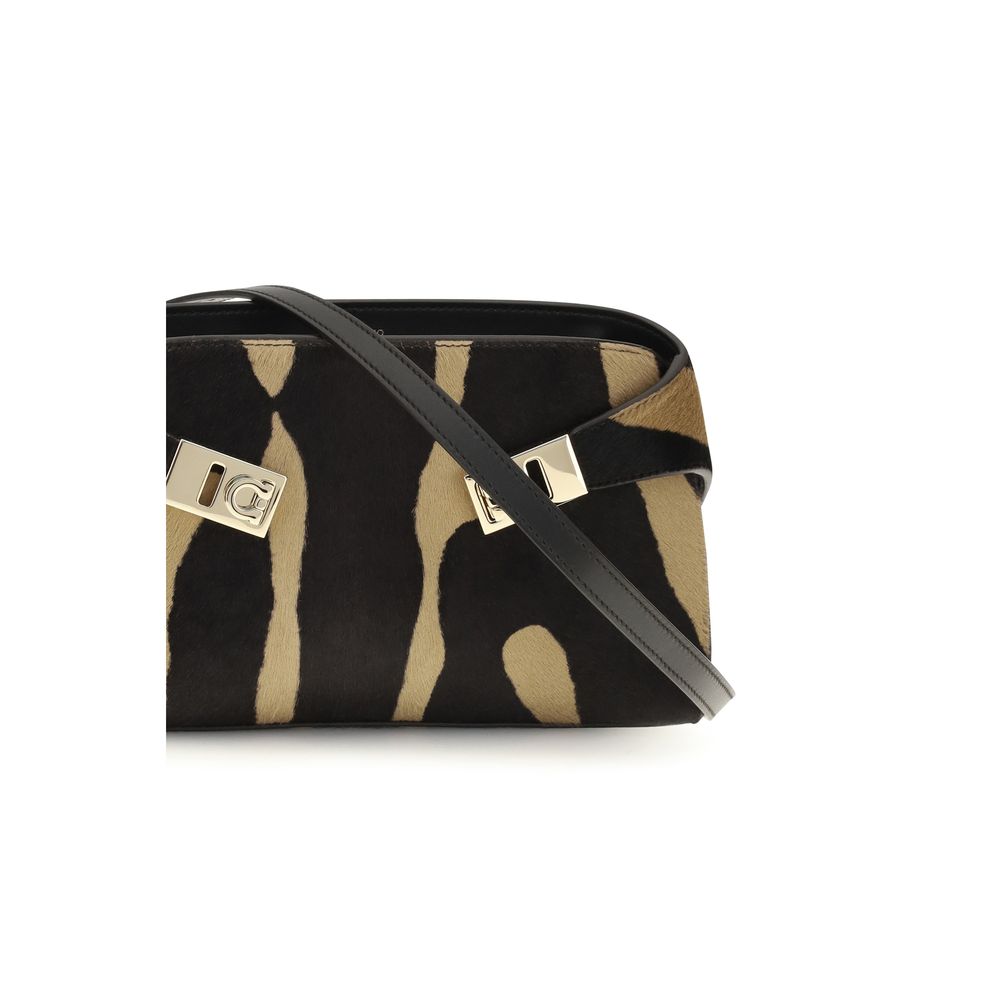 Ferragamo Brown Zebra-Print Calf Hair Shoulder Bag