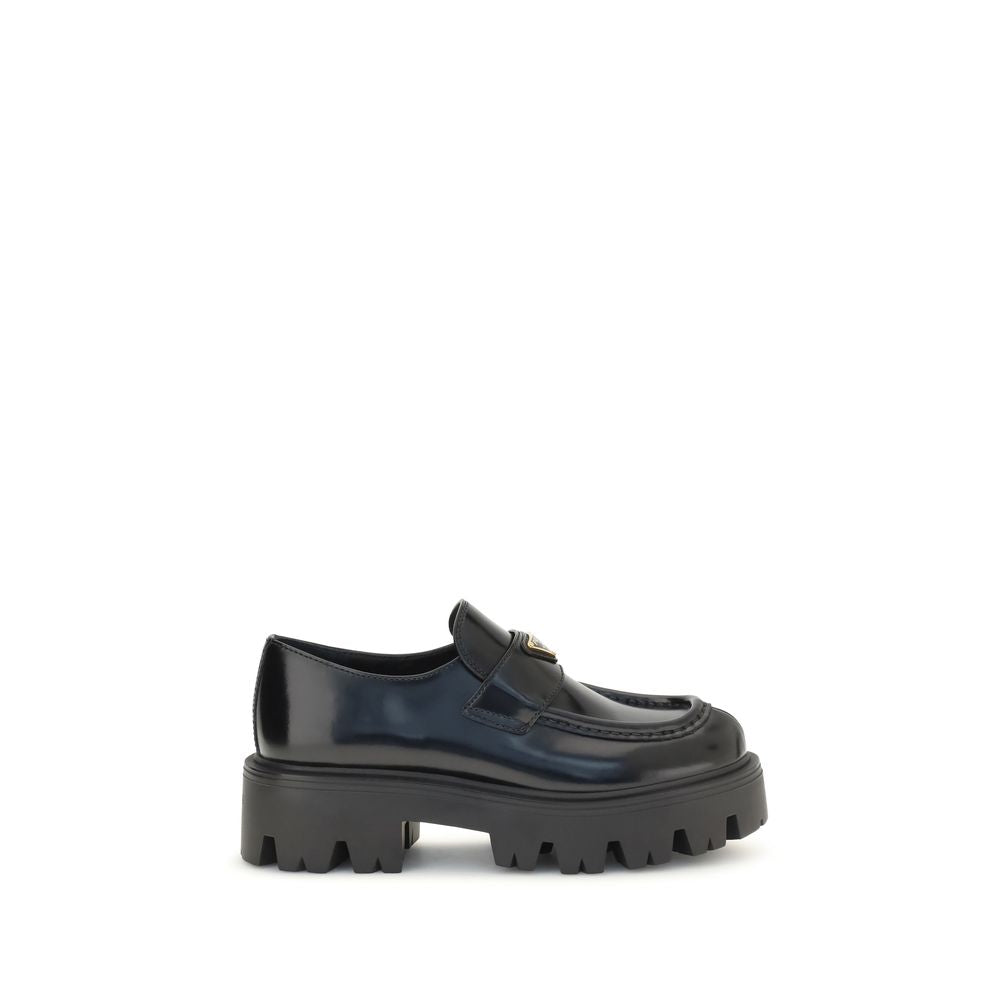 Prada Black Brushed Calf Leather Slip-On Loafers