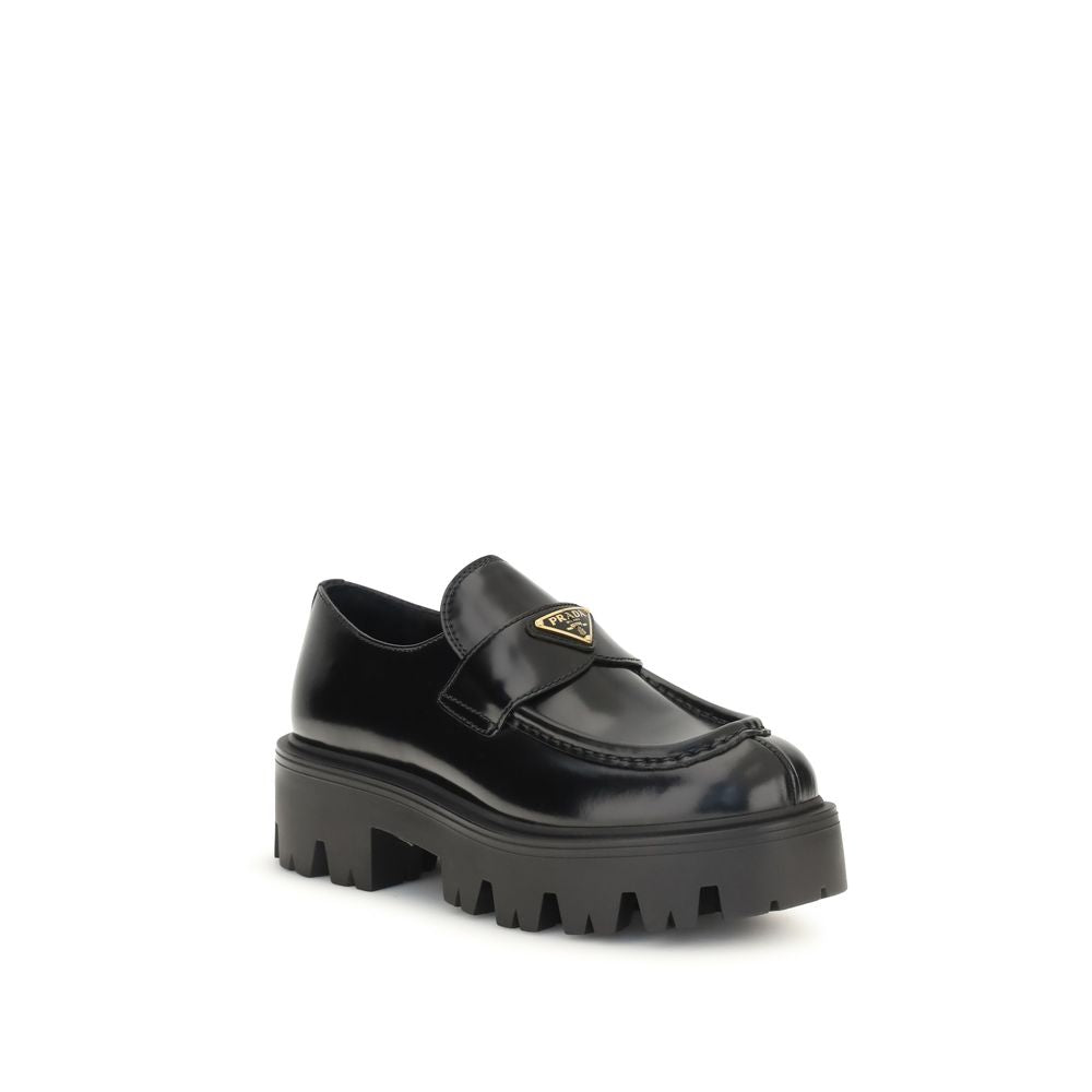 Prada Black Brushed Calf Leather Slip-On Loafers